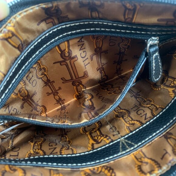 Tignanello Black Leather Travel Crossbody Bag Adj Strap - 3 Compartments EUC - Picture 16 of 16